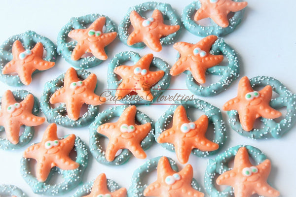 Starfish Cookies Under the Sea Party Under the Sea Birthday Sea Baby Shower Favor Starfish Chocolate Pretzels Ocean Beach Wedding Favor Idea