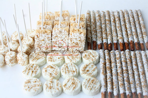 White Gold Birthday Pink Gold Birthday White Gold Wedding Favor Gold Chocolate Rice Krispie Treats Pink Gold Baby Shower Gold Bridal Shower