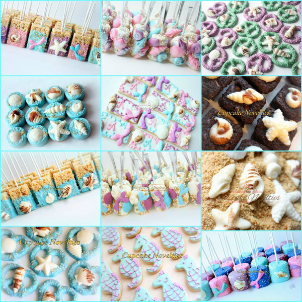 Mermaid Birthday Purple Green Mermaid Dress Cookies Seashells Under the Sea Baby Shower Bridal Shower Idea Ocean Cookie Beach Wedding Favors