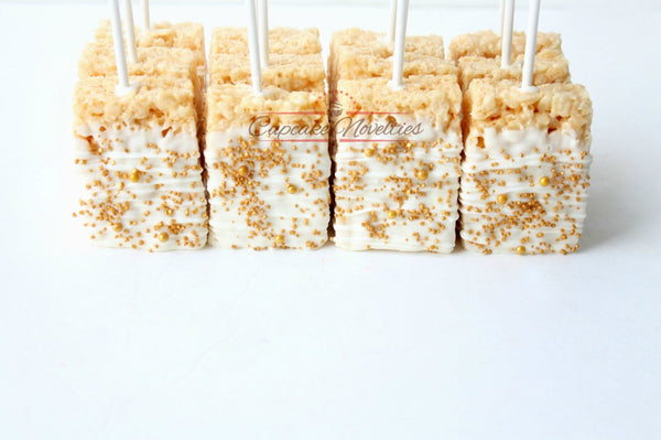 White Gold Birthday Pink Gold Birthday White Gold Wedding Favor Gold Chocolate Rice Krispie Treats Pink Gold Baby Shower Gold Bridal Shower