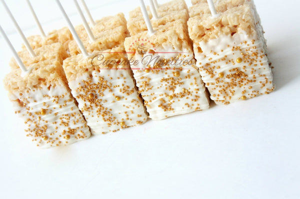 White Gold Birthday Pink Gold Birthday White Gold Wedding Favor Gold Chocolate Rice Krispie Treats Pink Gold Baby Shower Gold Bridal Shower