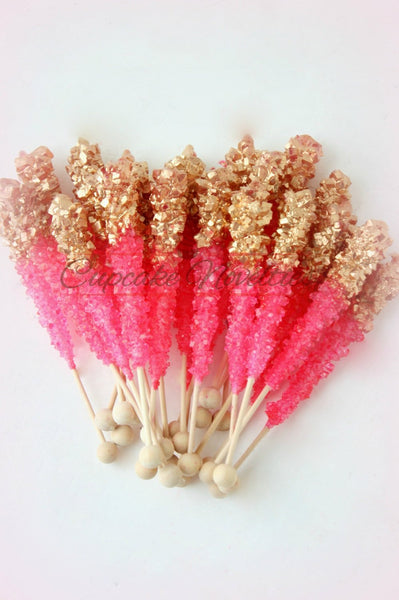 Pink Gold Birthday Pink Gold Baby Shower Pink Gold Wedding Favors Pink Gold Cookies Gold Rock Candy Pink Gold Bridal Shower Dessert Table