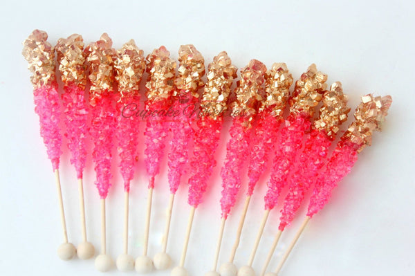 Pink Gold Birthday Pink Gold Baby Shower Pink Gold Wedding Favors Pink Gold Cookies Gold Rock Candy Pink Gold Bridal Shower Dessert Table