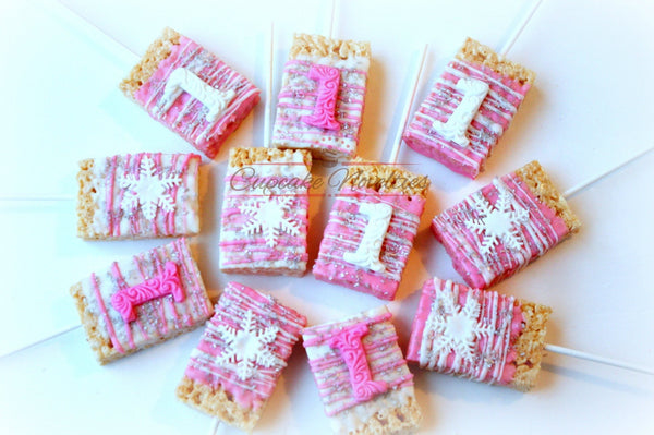 Winter Onederland Birthday Winter Wonderland Birthday First Birthday Favors Snowflake Birthday Chocolate Rice Krispie Treats Winter Party