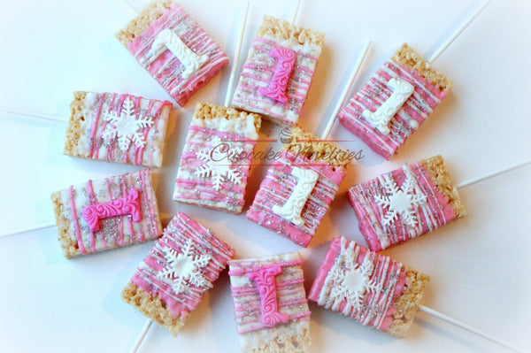 Winter Onederland Birthday Winter Wonderland Birthday First Birthday Favors Snowflake Birthday Chocolate Rice Krispie Treats Winter Party