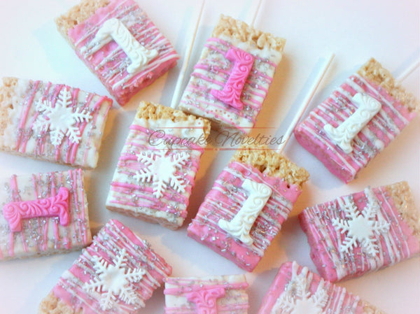 Winter Onederland Birthday Winter Wonderland Birthday First Birthday Favors Snowflake Birthday Chocolate Rice Krispie Treats Winter Party