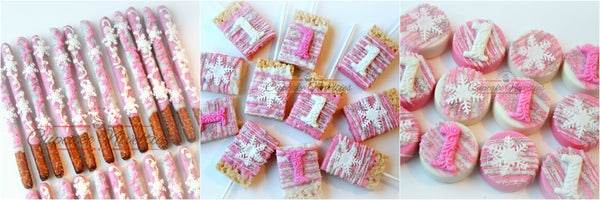 Winter Onederland Birthday Winter Wonderland Birthday First Birthday Favors Snowflake Birthday Chocolate Rice Krispie Treats Winter Party