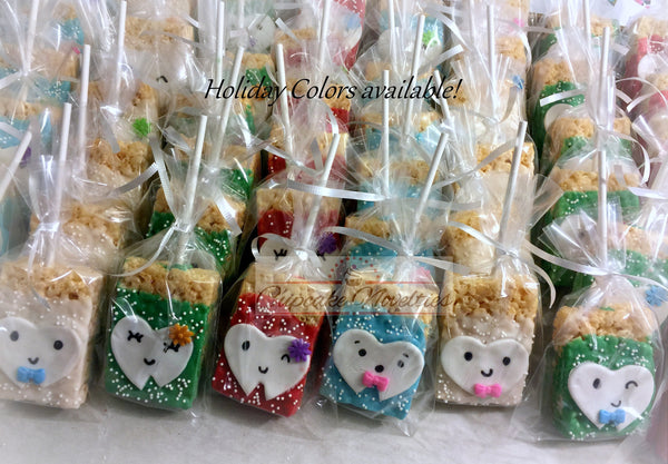 Dentist Gift Tooth Cookies Teeth Chocolate dipped Rice Krispie Treats Dental Hygienist Assistant Tooth Fairy Dental Office Opening Favor