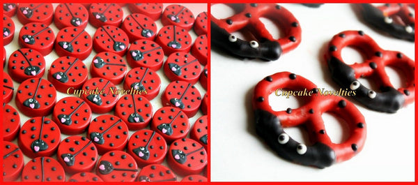 Ladybug Birthday Party Favors Dessert Chocolate dipped Rice KrispieTreats Valentines Day Edible Favor Cookies Ladybug Baby Shower Cute Ideas