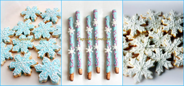 Snowflake Birthday Snowflakes Chocolate dipped Rice Krispie Treats Winter Snowflake Rice Krispie Winter Wonderland Winter Party Favor