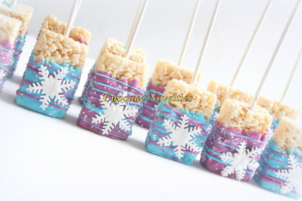 Snowflake Birthday Snowflakes Chocolate dipped Rice Krispie Treats Winter Snowflake Rice Krispie Winter Wonderland Winter Party Favor