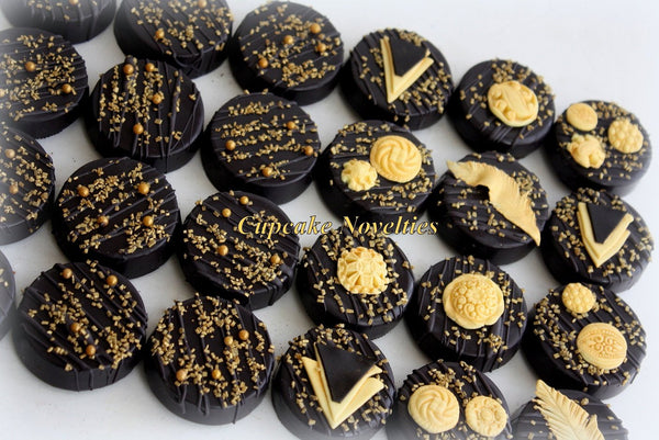 Art Deco Cookies Chocolate Oreos Great Gatsby Cookies Great Gatsby Party 1920s Party Vintage Cookies Black Gold Cookies Gatsby Party Favor