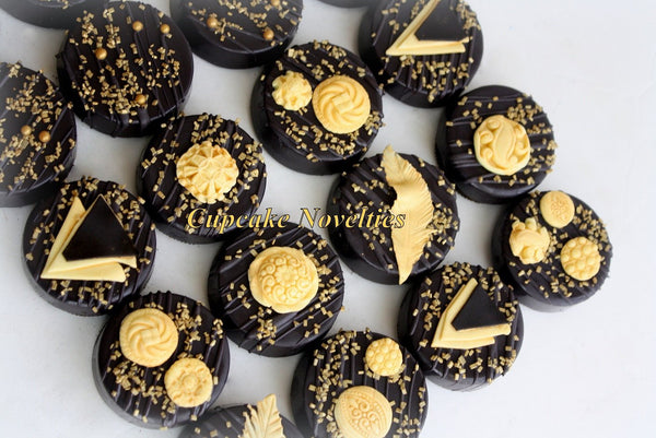 Art Deco Cookies Chocolate Oreos Great Gatsby Cookies Great Gatsby Party 1920s Party Vintage Cookies Black Gold Cookies Gatsby Party Favor