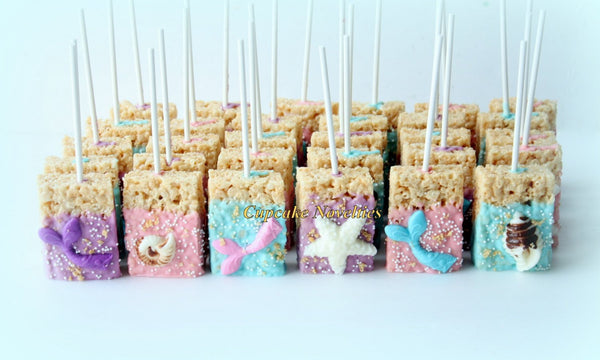 Mermaid Birthday Under the Sea Birthday Baby Shower Bridal Shower Seashell 12 Chocolate Dipped Rice Krispie Treats Ocean Beach Wedding Favor