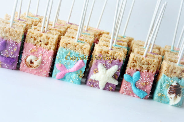 Mermaid Birthday Under the Sea Birthday Baby Shower Bridal Shower Seashell 12 Chocolate Dipped Rice Krispie Treats Ocean Beach Wedding Favor