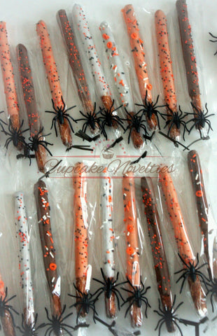 Halloween Cookies Halloween Favors Halloween Decorations Halloween Pretzels Spider Pretzels Spider Cookies Trick or Treat Orange Black Favor