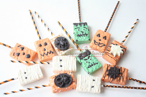 Halloween Cookies Halloween Favors Halloween Chocolate Halloween Rice Krispies Trick or Treat Jack O Lantern Spider Webs Mummy Frankenstein