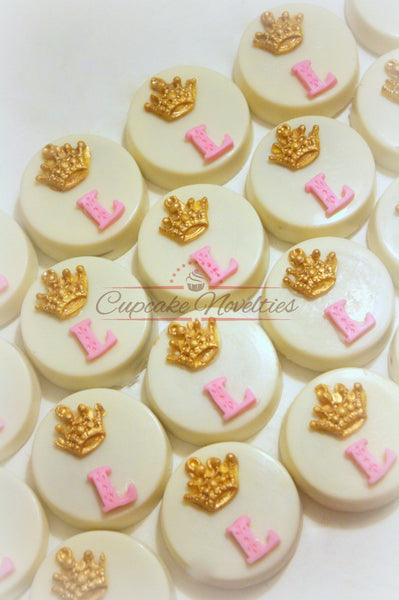 Princess Cookies Princess Birthday Pink and Gold First Birthday Pink and Gold Baby Shower Crown Tiara Cookies Monogram Princess Party Favors