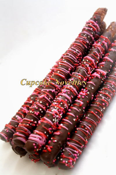 Brown Pink Sweet Shop Candy Shop Birthday Chocolate dipped Pretzels Dessert Table Cupcake Party Favor Classroom Treats Edible Gift Sprinkles