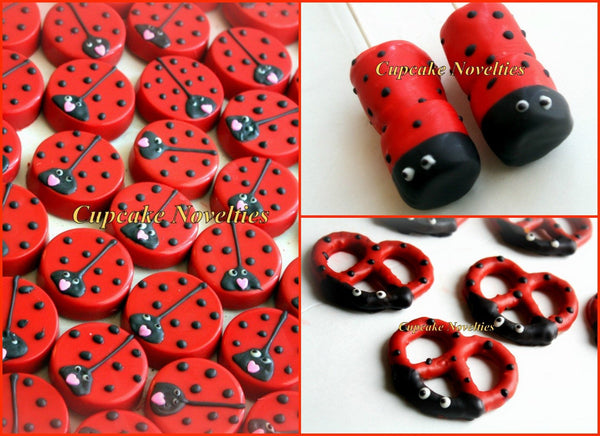 Ladybug Birthday Baby Shower Chocolate Oreos Cookies Pops Valentine&#39;s Day Edible Custom Gifts Cute Party Favors Ideas Ladybug Dessert Table