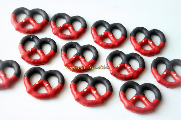 Red Black Yellow Buttons Boy Birthday Party Favors Boy Birthday Cookies Chocolate dipped Pretzels Outfit Cookies Dessert Table Treats Favors