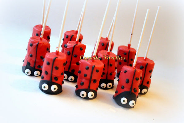 Ladybug Birthday Party Favors Dessert Chocolate dipped Marshmallows Pops Valentine&#39;s Day Edible Favor Cookies Ladybug Baby Shower Cute Ideas