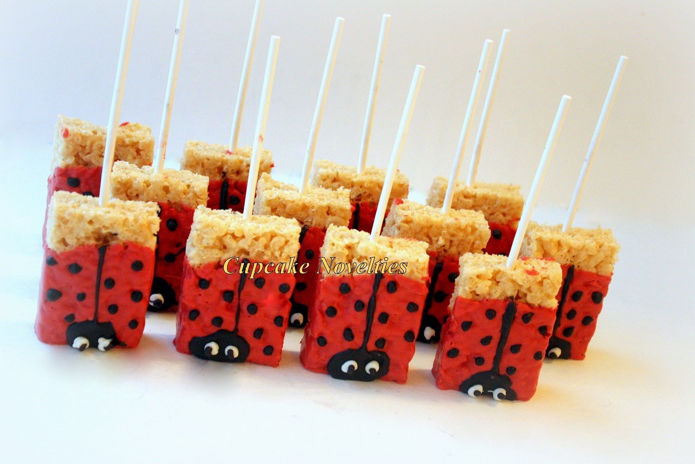 Ladybug Birthday Party Favors Dessert Chocolate dipped Rice KrispieTreats Valentines Day Edible Favor Cookies Ladybug Baby Shower Cute Ideas