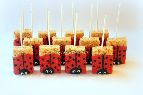 Ladybug Birthday Party Favors Dessert Chocolate dipped Rice KrispieTreats Valentines Day Edible Favor Cookies Ladybug Baby Shower Cute Ideas