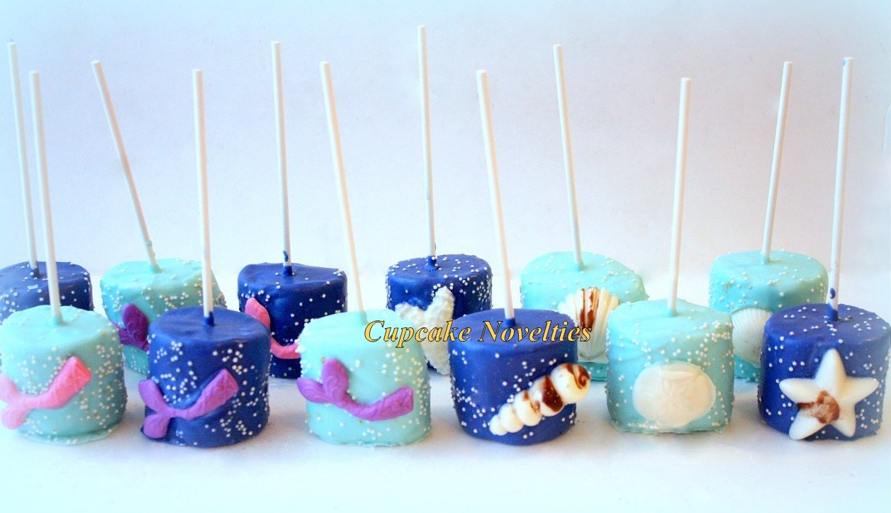 Mermaid Birthday Under the Sea Birthday Baby Shower Bridal Shower Seashell  12 Chocolate Dipped Marshmallows Pops Ocean Beach Wedding Favor